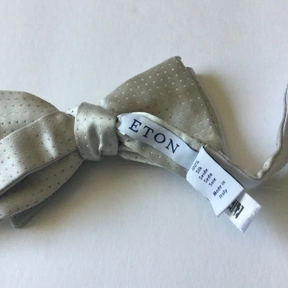 ETON MENS ETON SILK PRE-TIED BOW TIE SILVERPIN DOT TONAL PATTERN OS NWOT